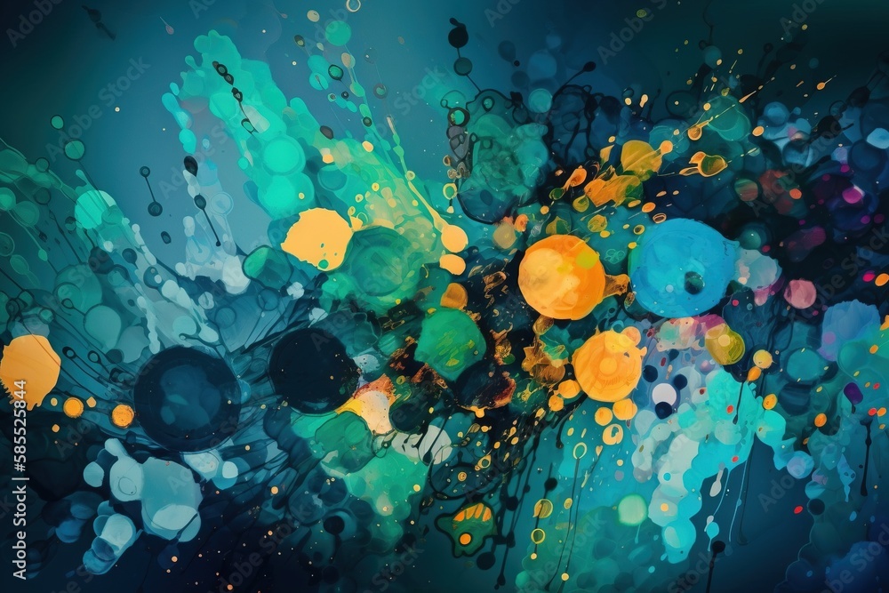  an abstract painting of blue, yellow, and green colors.  generative ai