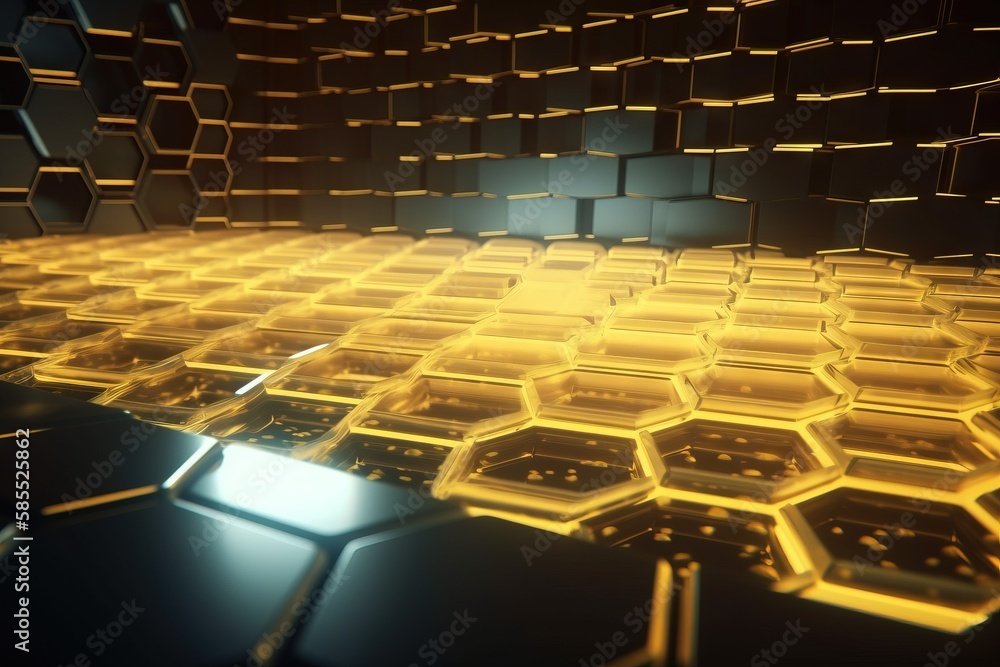  a computer generated image of a honeycomb with a bright light shining on it.  generative ai