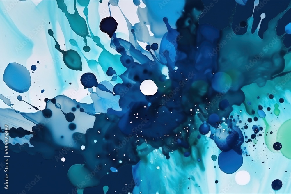  a blue and white abstract painting with bubbles and bubbles on it.  generative ai