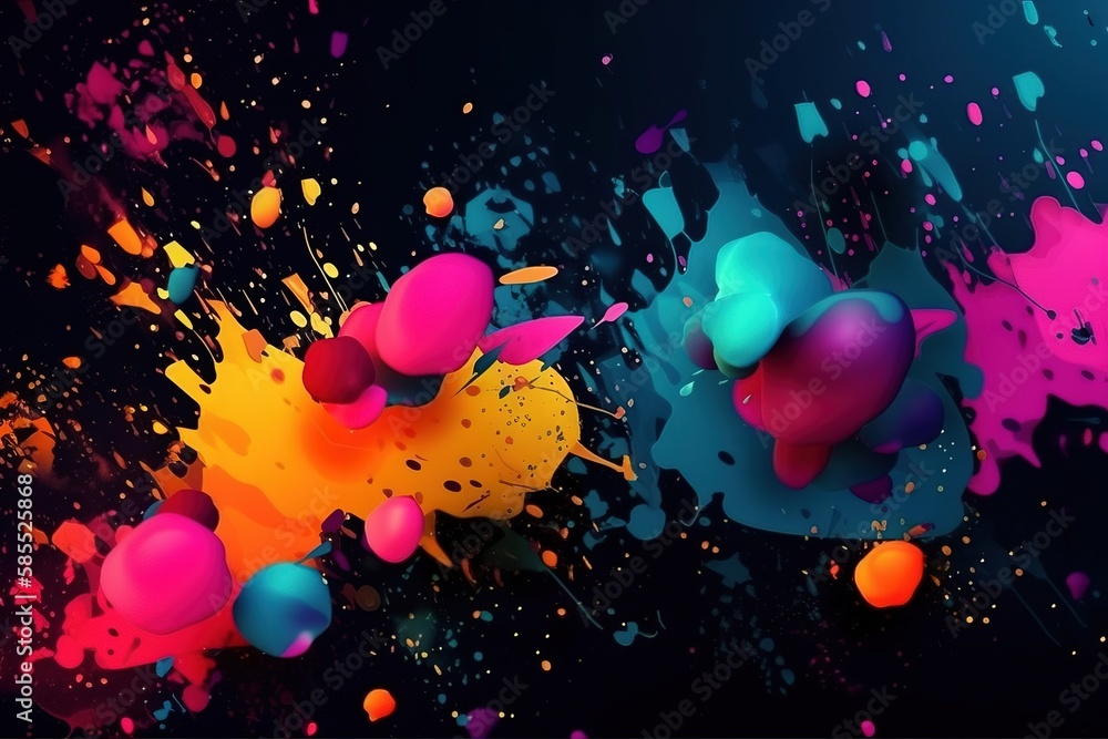  colorful paint splashing on a black background with a black background.  generative ai