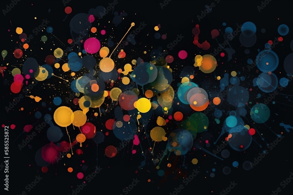  a black background with a lot of colorful circles on it.  generative ai