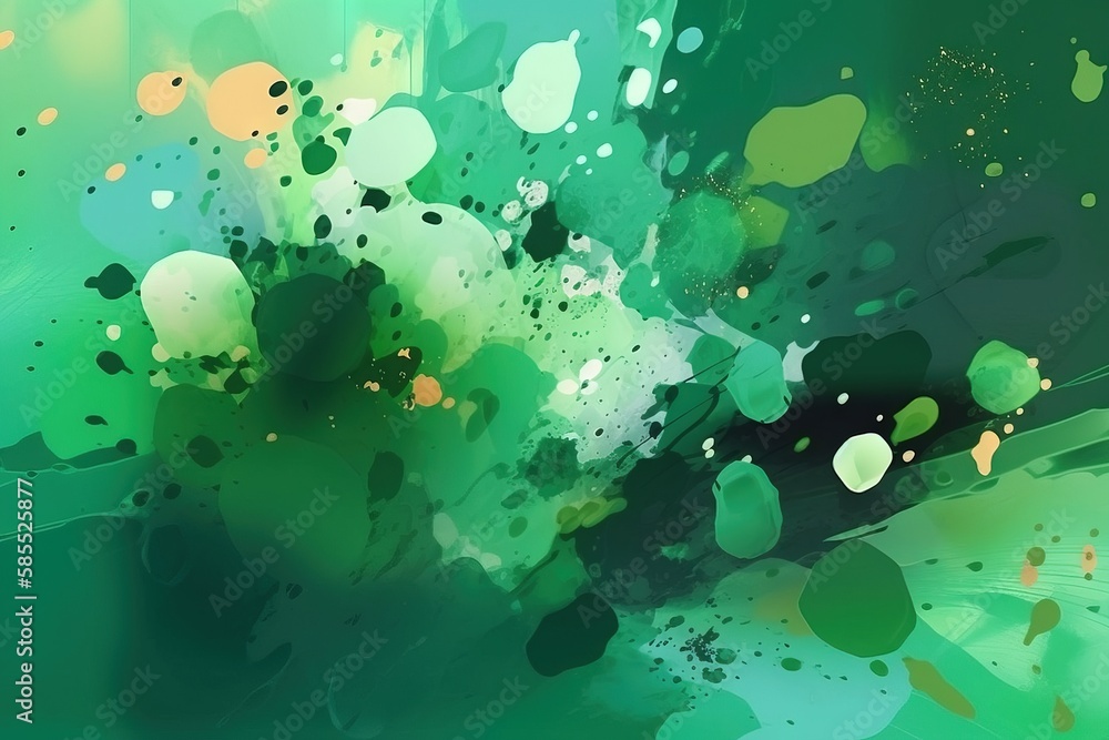  an abstract painting of green and yellow colors on a green background.  generative ai