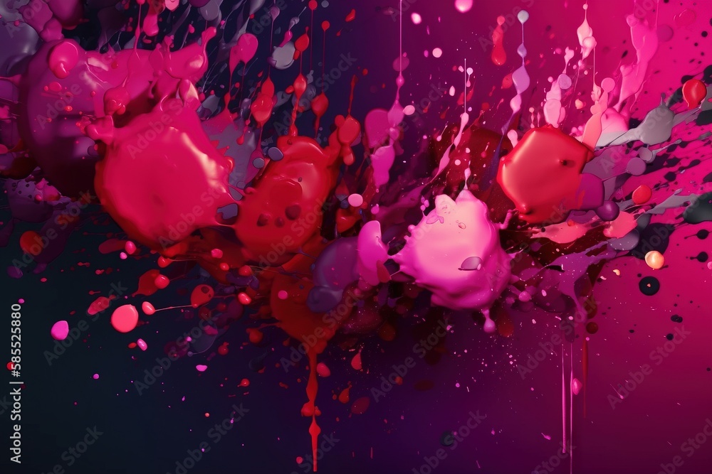  an abstract painting of red and pink paint splattered on a black background.  generative ai