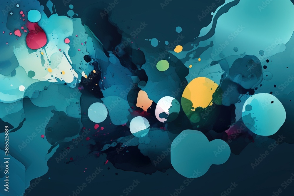  an abstract painting of blue, yellow, and red bubbles.  generative ai