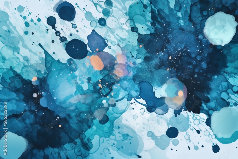  an abstract painting of blue and orange bubbles on a white background.  generative ai