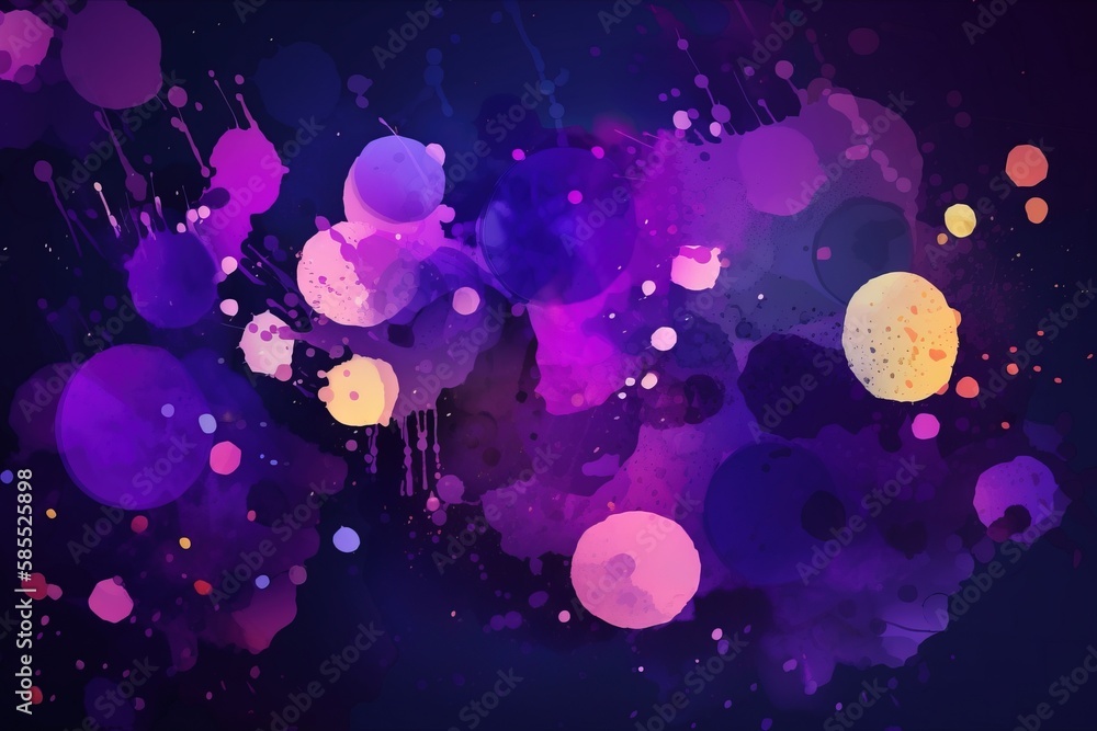  a purple and yellow abstract background with circles and drops of paint.  generative ai