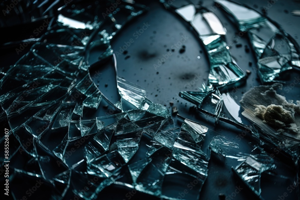  a broken glass plate sitting on top of a counter top.  generative ai