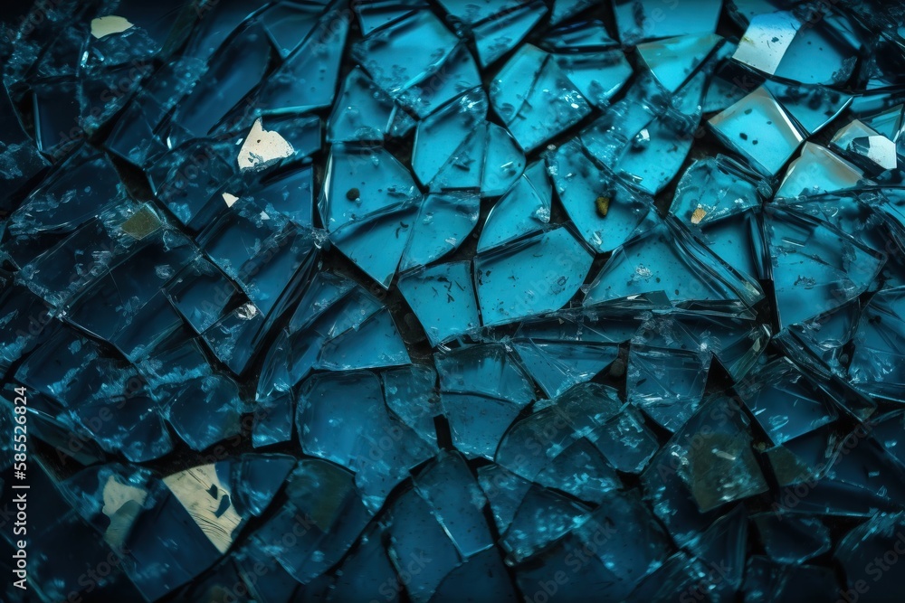  a close up view of a broken glass surface with water droplets.  generative ai