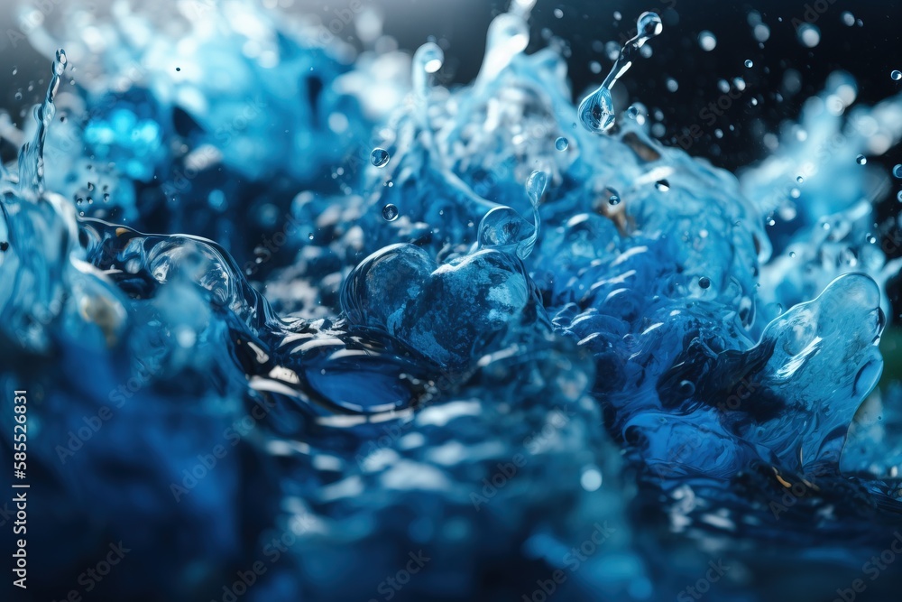  a close up shot of blue water splashing on the surface.  generative ai