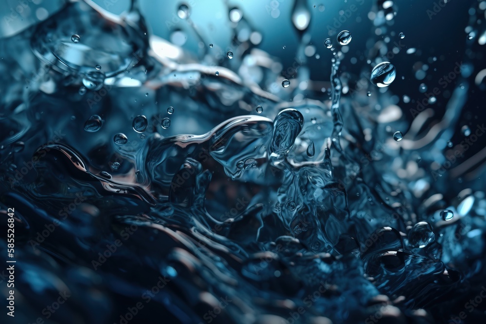  a close up view of water droplets on a blue background.  generative ai