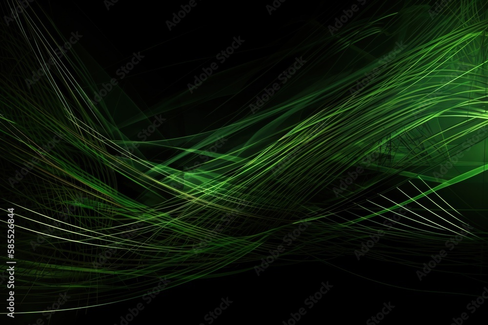  a green abstract background with lines and curves on a black background.  generative ai