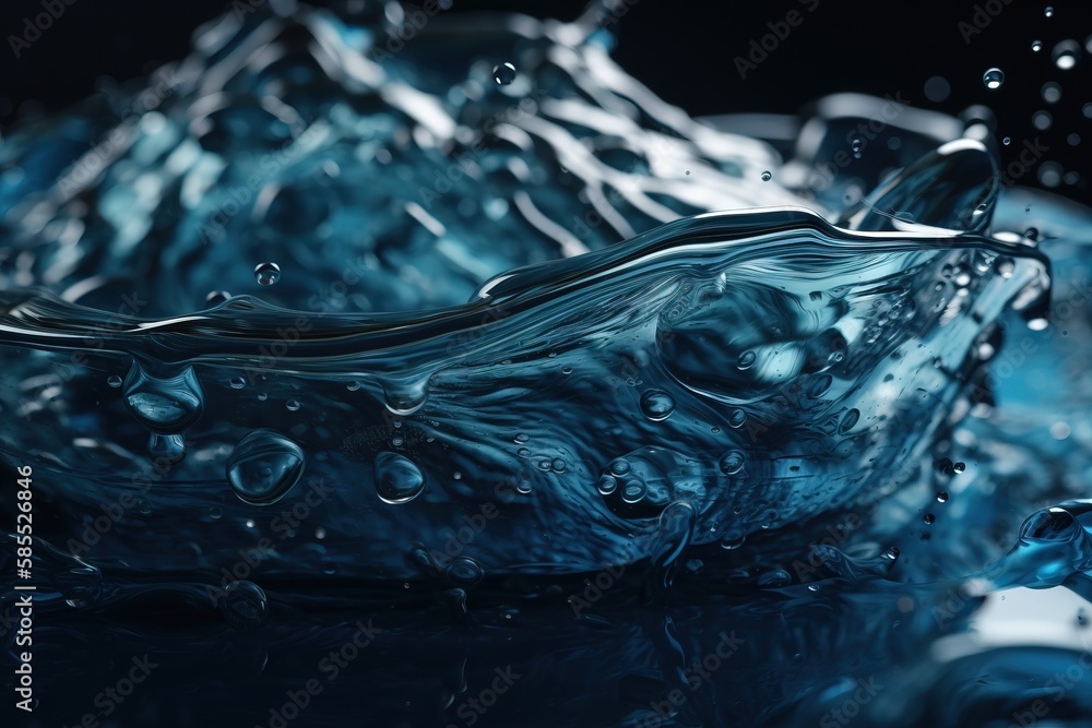  a close up of a blue glass bowl filled with water.  generative ai