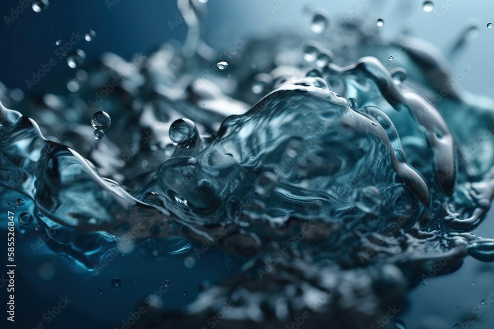  a close up of a blue water surface with a lot of bubbles.  generative ai