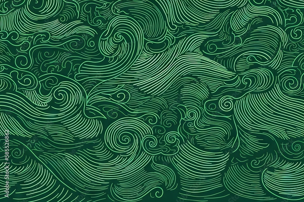  a green background with swirls and waves in the middle.  generative ai