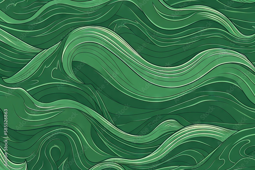  a green background with wavy lines in the shape of waves.  generative ai