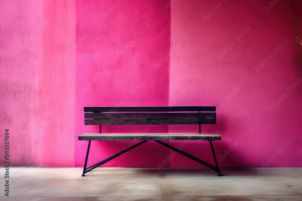  a bench against a pink wall in a room with a pink wall.  generative ai