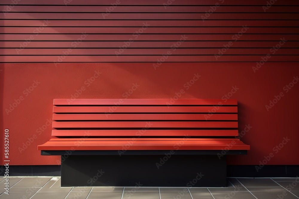  a red bench against a red wall in front of a red wall.  generative ai