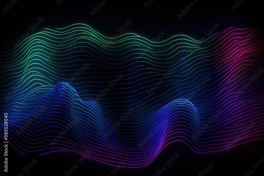  a colorful wave of lines on a black background with a black background.  generative ai