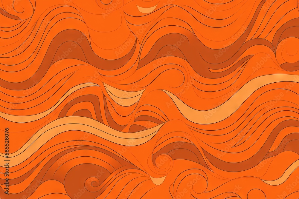  an orange background with wavy lines and a bird in the sky.  generative ai