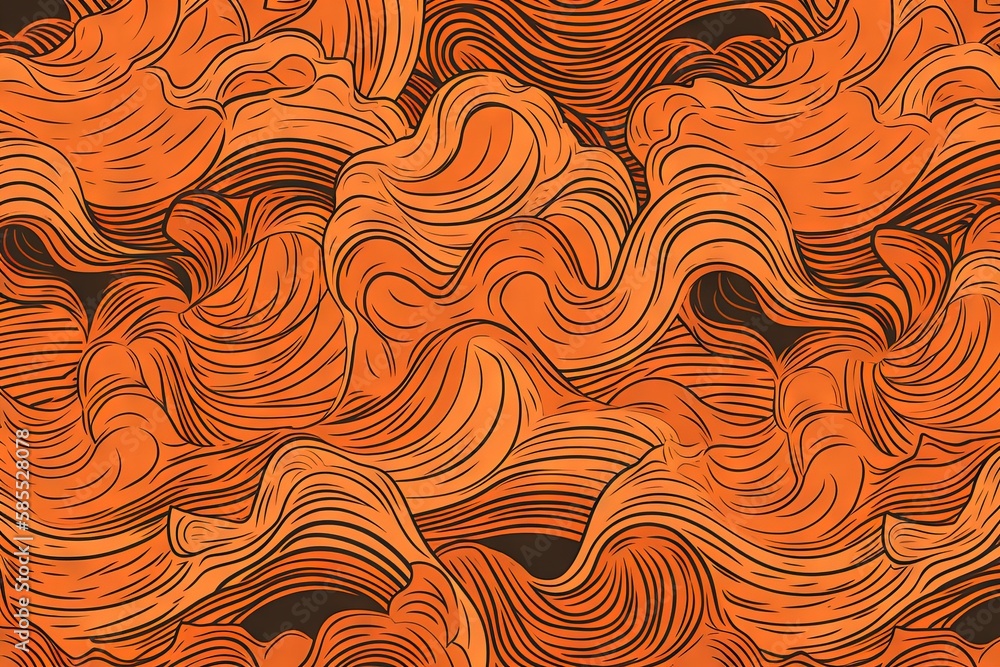  an orange and black abstract background with wavy lines and curves.  generative ai