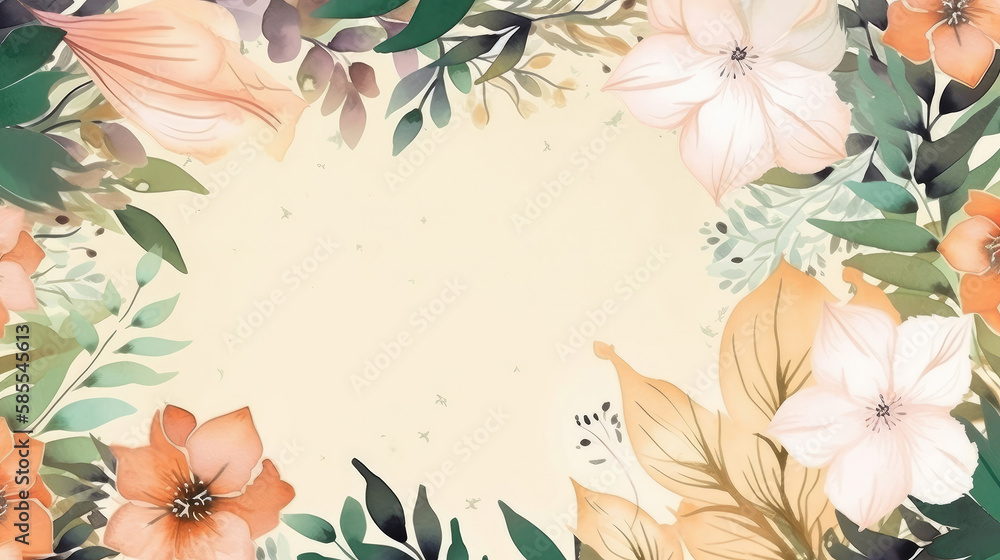 Watercolor floral background. Illustration AI Generative.