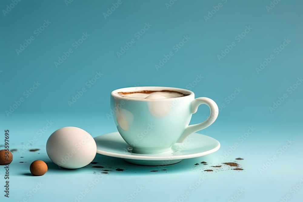 breakfast setting with coffee and eggs on a saucer. Generative AI