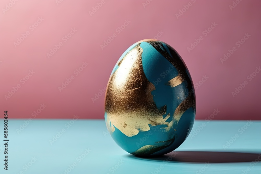 Blue and Gold Painted Egg on a Table. Generative AI