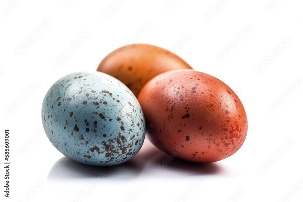 three colorful eggs arranged in a row. Generative AI