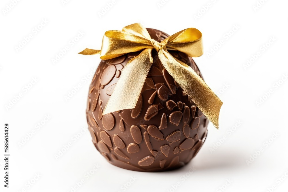 festive chocolate Easter egg wrapped in a bow. Generative AI