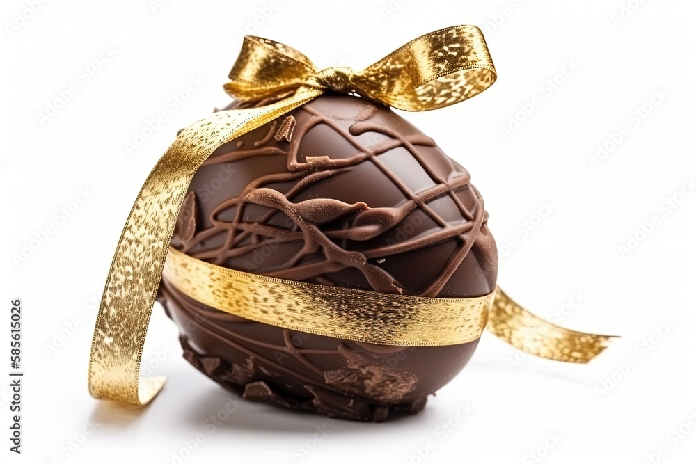 chocolate Easter egg with a golden ribbon. Generative AI