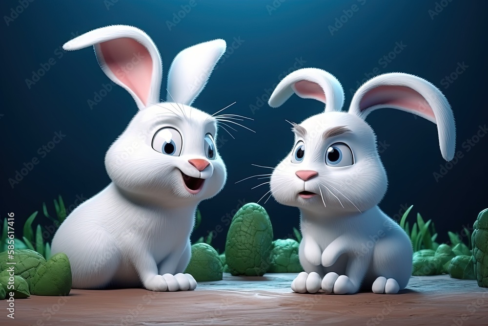 two adorable white rabbits sitting side by side. Generative AI