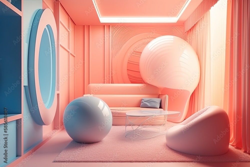 cozy living room with furniture and a playful element. Generative AI