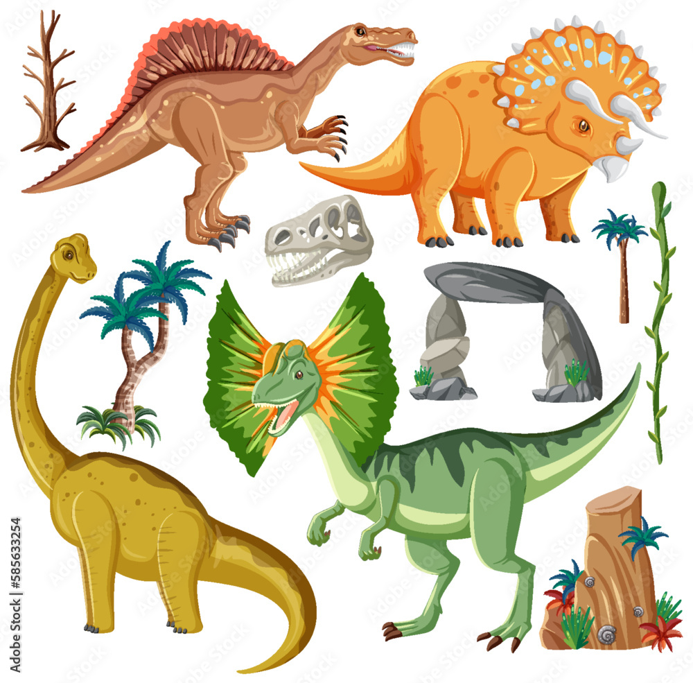 Dinosaur and Nature Elements Vector Collection