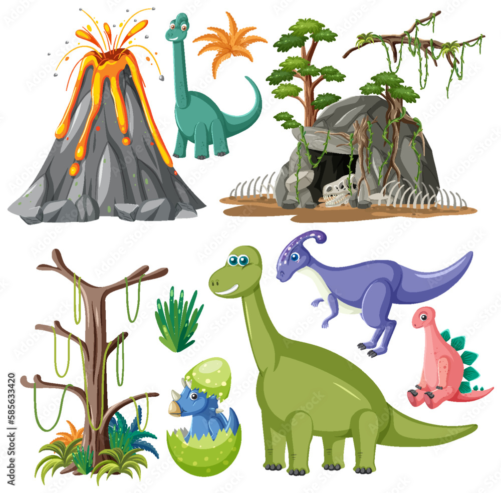 Dinosaurs and Natural Elements Vector Collection