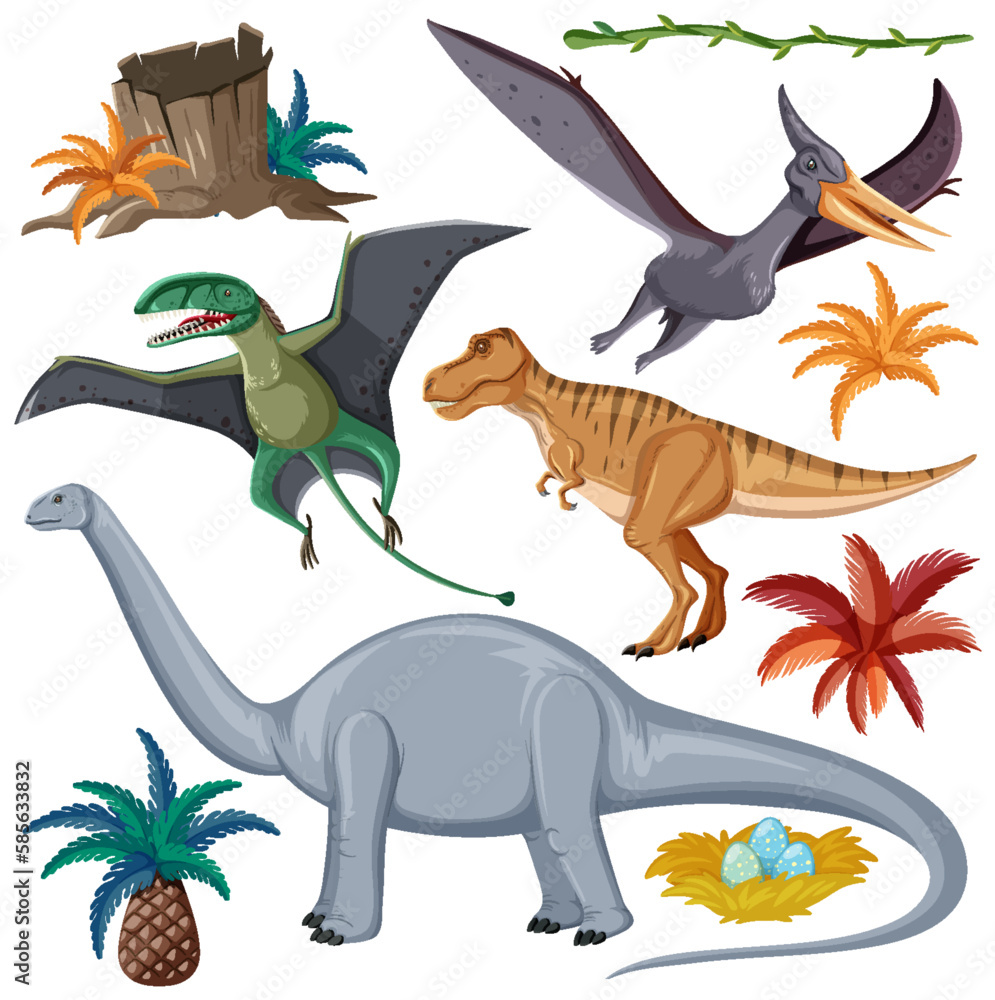 Dinosaur and Nature Elements Vector Collection