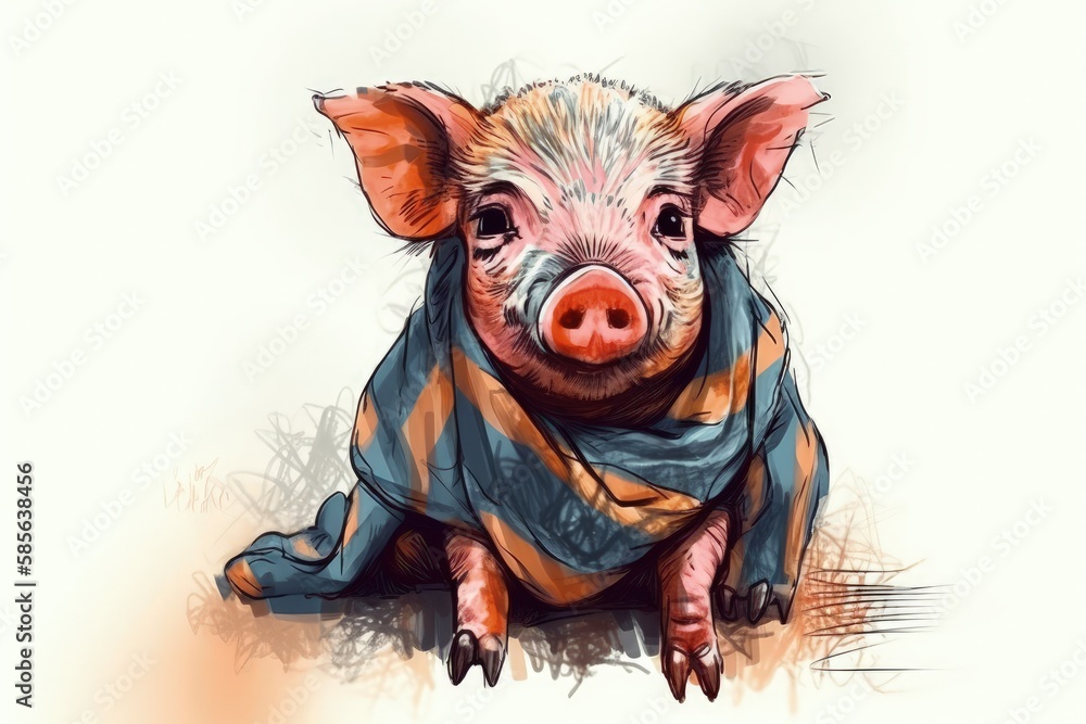 cute pig wearing a cozy scarf. Generative AI