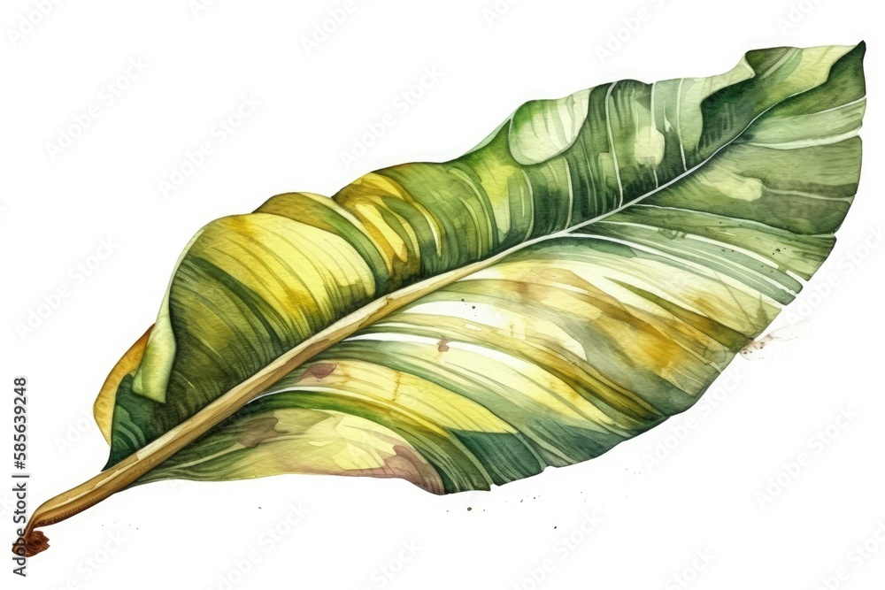 single green leaf painted in watercolor. Generative AI