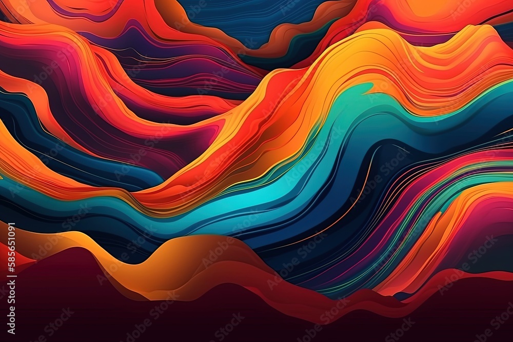 vibrant abstract painting with fluid lines and bold colors. Generative AI