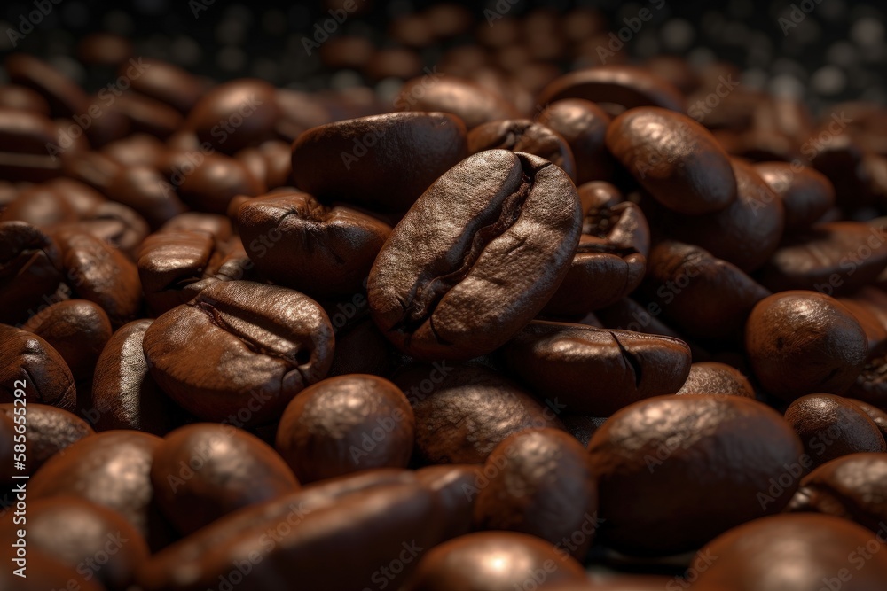 stack of freshly roasted coffee beans. Generative AI