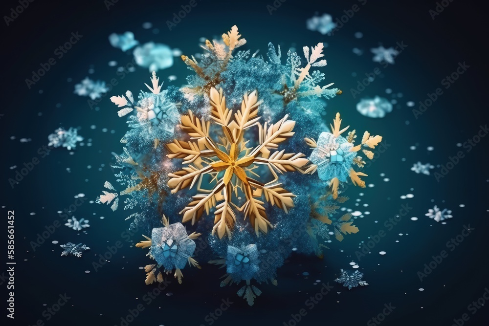 single snowflake on a black background. Generative AI