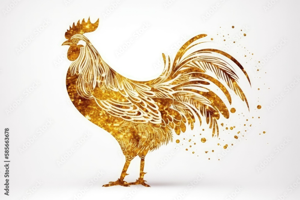 majestic golden rooster standing on a white background. Generative AI