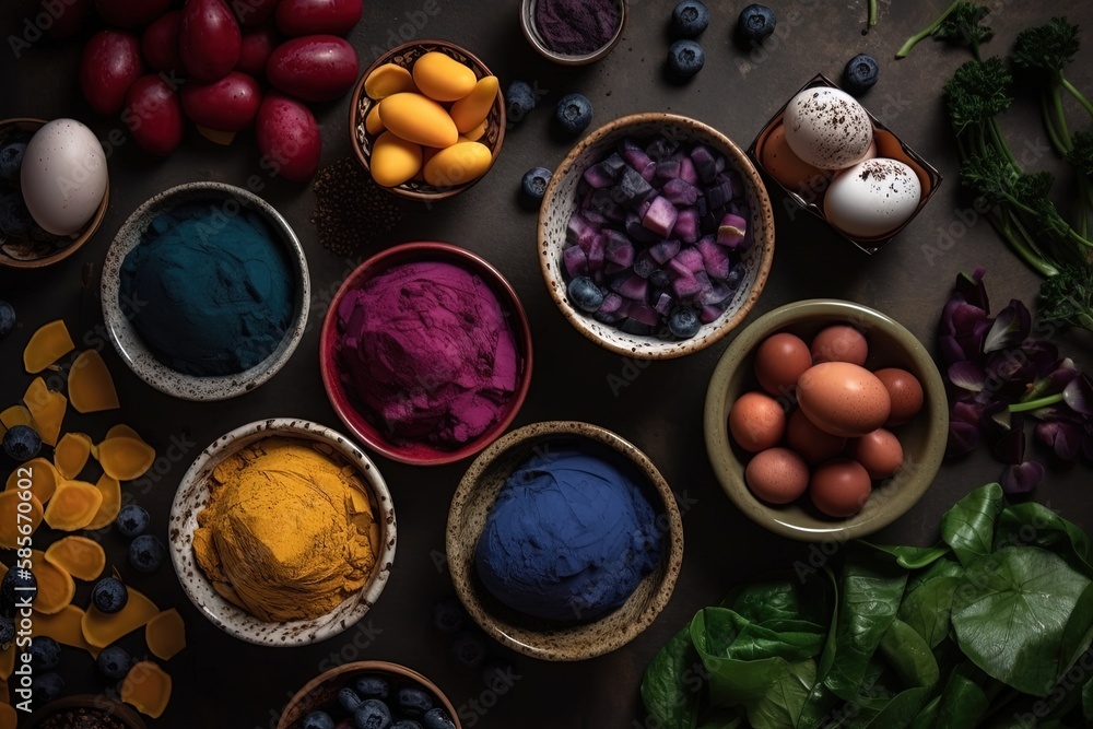 table with a variety of food-filled bowls. Generative AI