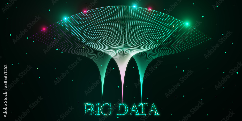 Creative tech big data hologram on dark backdrop. Technology, future, ai, information and innovation