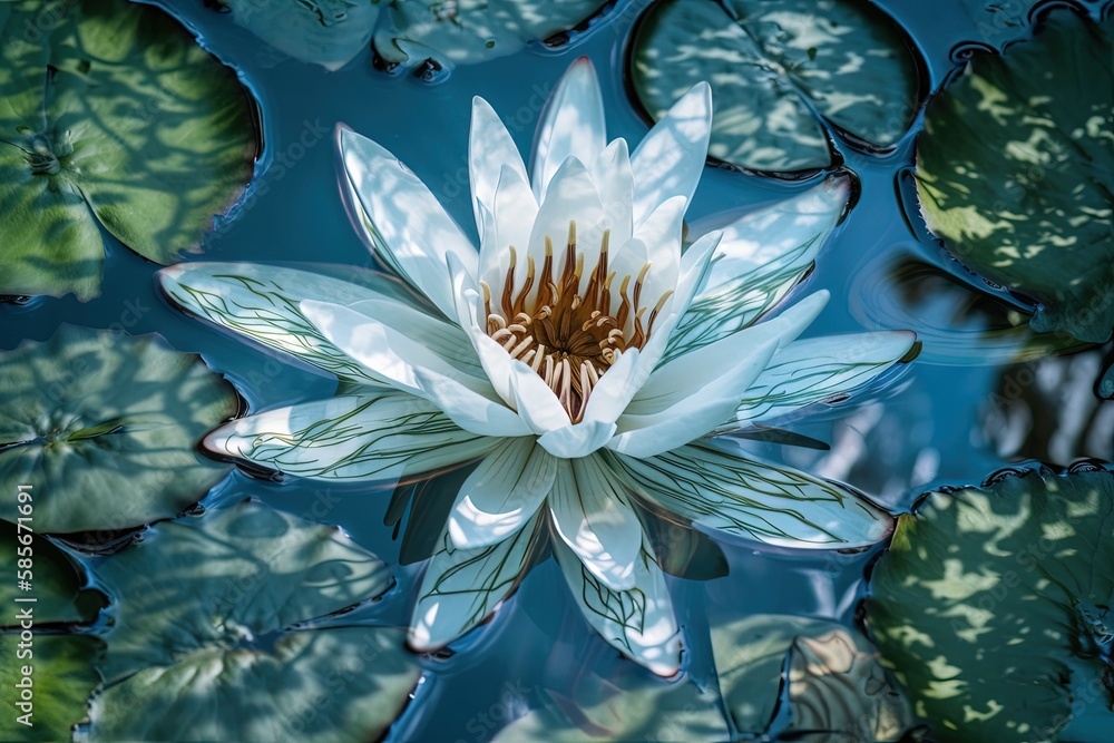 serene water lily floating gracefully on a ponds surface. Generative AI