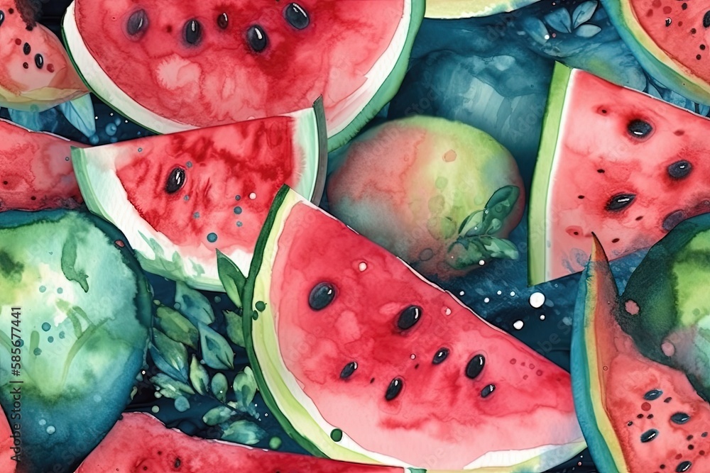 watermelon slices with droplets of water on them. Generative AI