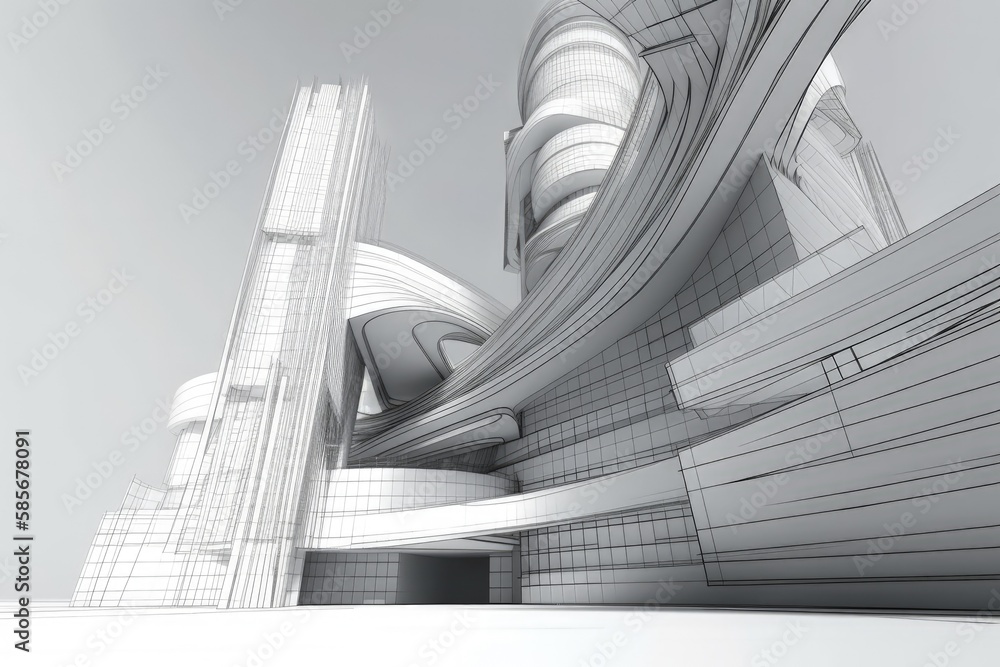 modern building with a curved roof and spiral staircase. Generative AI