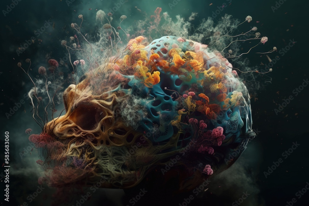 vibrant brain against a dark backdrop, conveying creativity and complexity. Generative AI