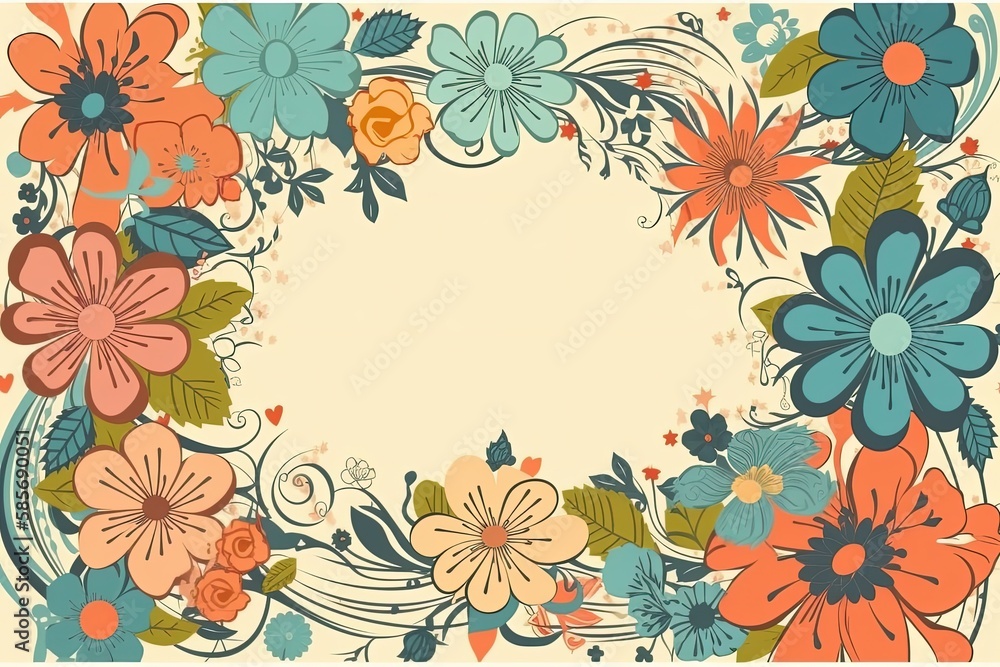 colorful floral frame with a variety of flowers. Generative AI