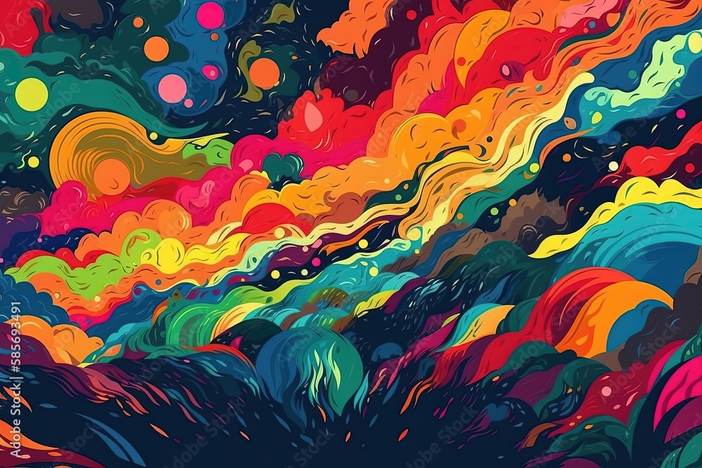 vibrant sky filled with bubbles. Generative AI