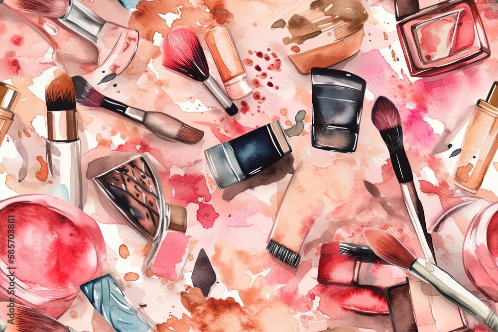 watercolor cosmetics and lipstick painting. Generative AI